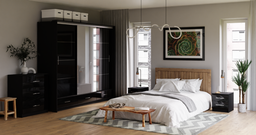 DAKO Sliding Wardrobe With Mirror Drawers MARSYLIA Spacious Storage - Picture 19 of 44