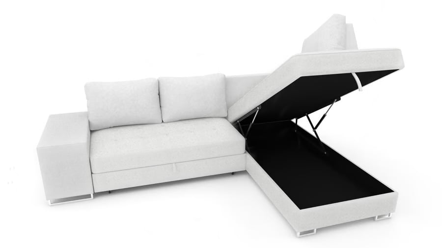 Corner Sofa Bed MARTHA Right-Hand - Cream showing storage container