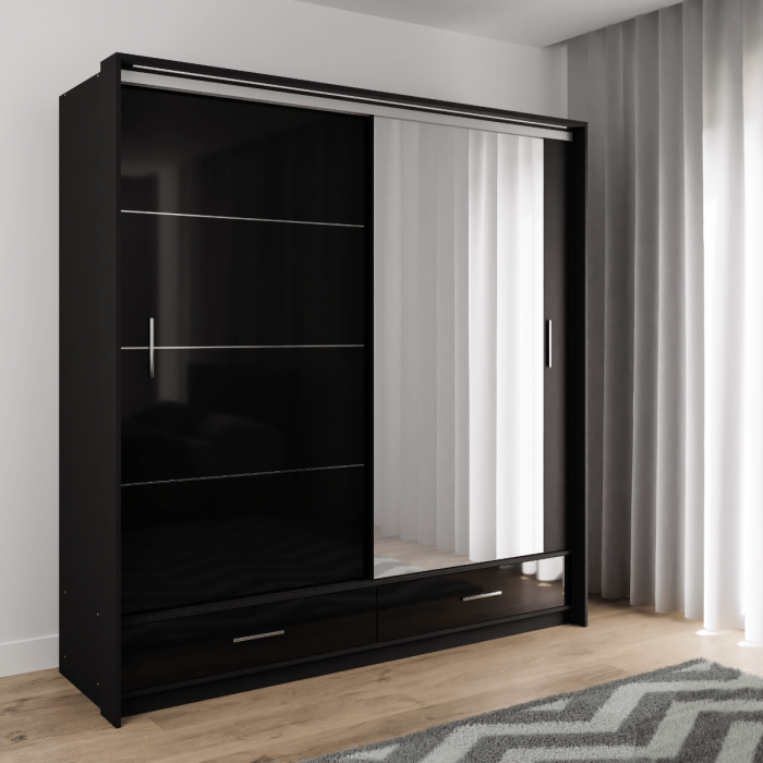 DAKO Sliding Wardrobe With Mirror Drawers MARSYLIA Spacious Storage - Picture 9 of 44