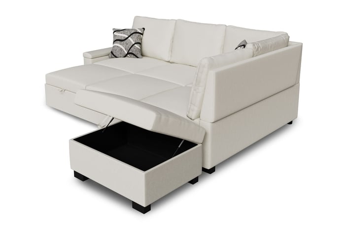 Corner Sofa Bed ABIGAIL - Right - Hand - Cream showing the storage container