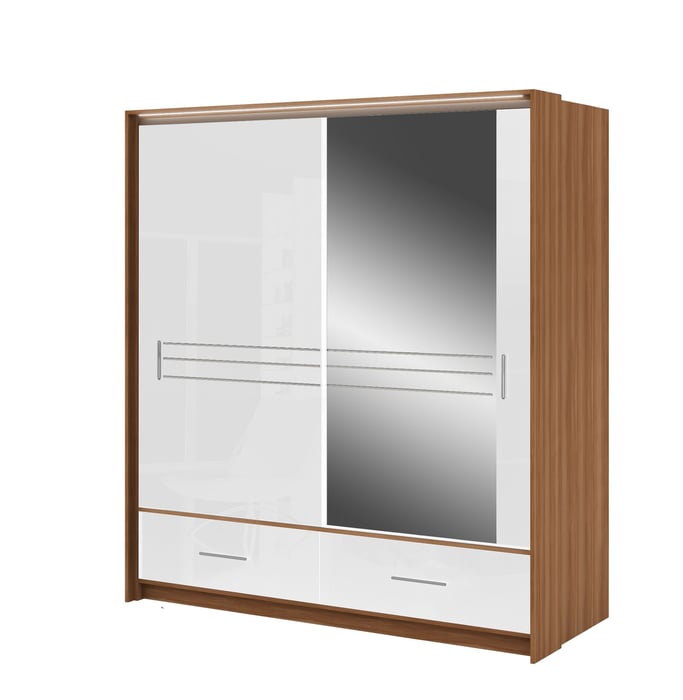 Wardrobe AMSTERDAM 203 Walnut / White Gloss + Mirror
