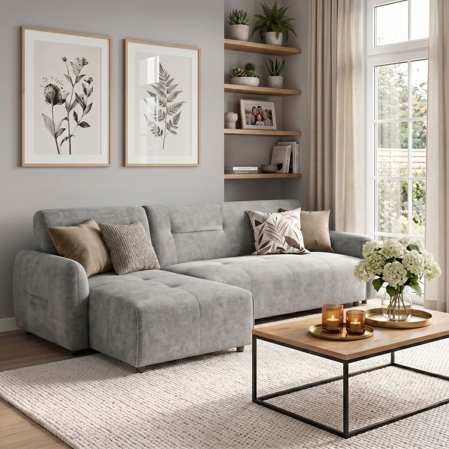 Corner Sofa Bed Brooke Grey new - 1
