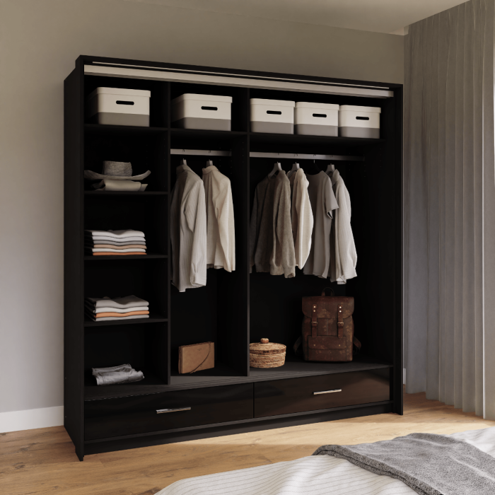 DAKO Sliding Wardrobe With Mirror Drawers MARSYLIA Spacious Storage - Picture 10 of 44