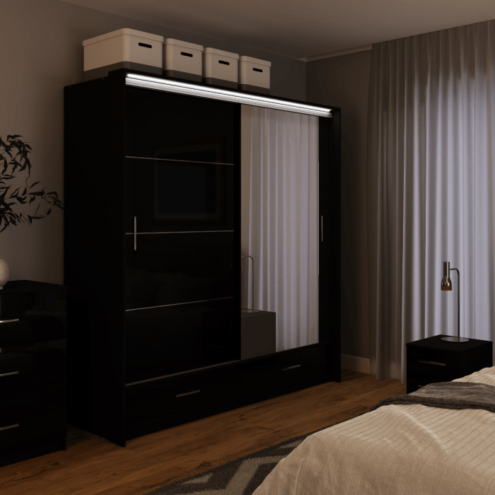 DAKO Sliding Wardrobe With Mirror Drawers MARSYLIA Spacious Storage - Picture 12 of 44