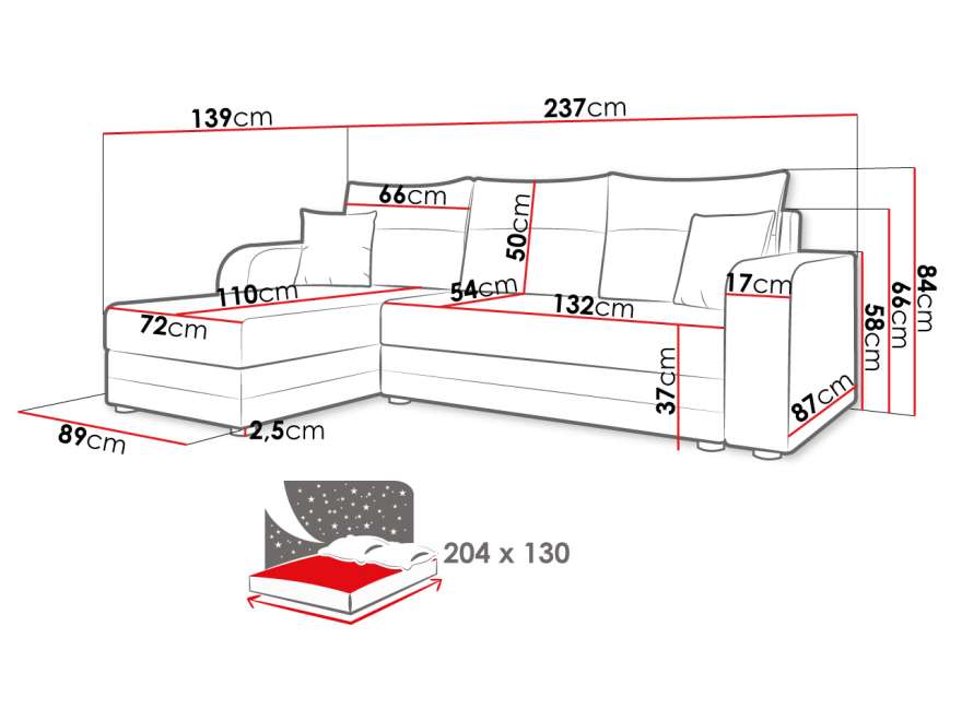 DAKO universal corner sofa bed HAMLET BIS, couch with storage, 2 colours - Picture 10 of 23