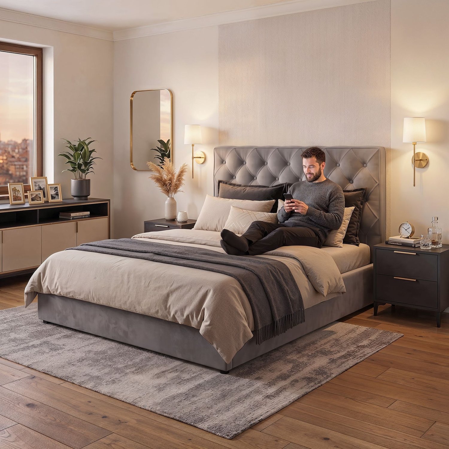 Upholstered Ottoman Bed ETHAN King Size - Grey_3