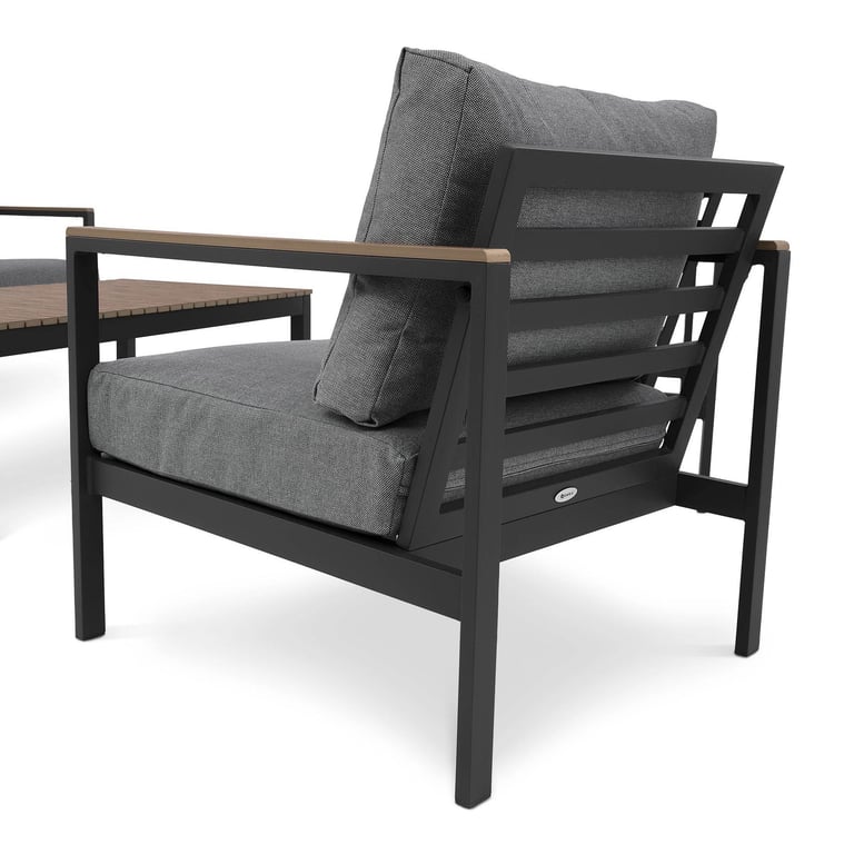 Close up of the chair from Garden Furniture Set DINOLI Dark Grey / Grey