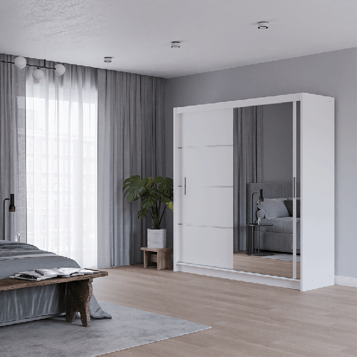 DAKO sliding mirror wardrobe VISTA white 4 sizes perfect bedroom storage - Picture 31 of 39