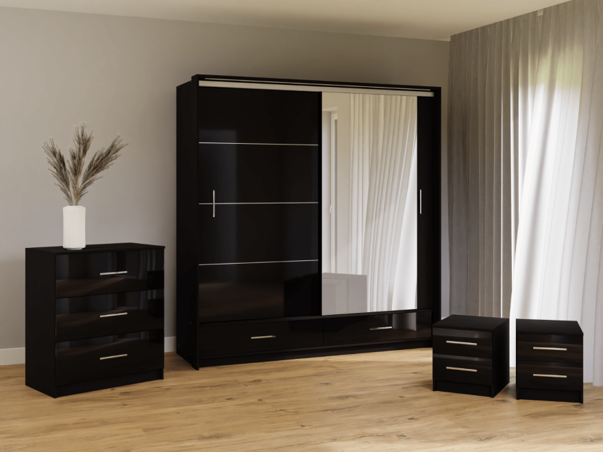 DAKO Sliding Wardrobe With Mirror Drawers MARSYLIA Spacious Storage - Picture 14 of 44