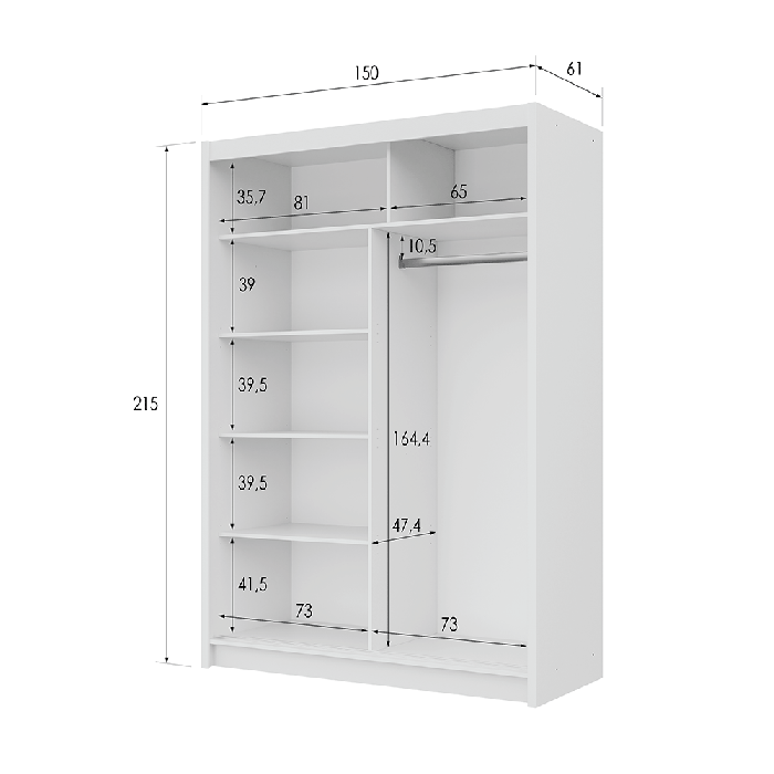 DAKO sliding mirror wardrobe VISTA white 4 sizes perfect bedroom storage - Picture 16 of 39