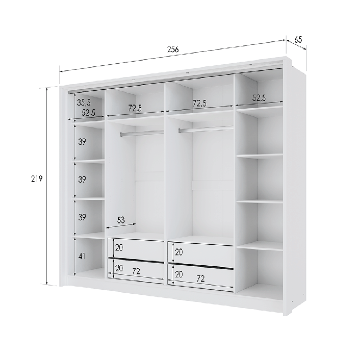Wardrobe BREMA 256cm White+Mirr - 3