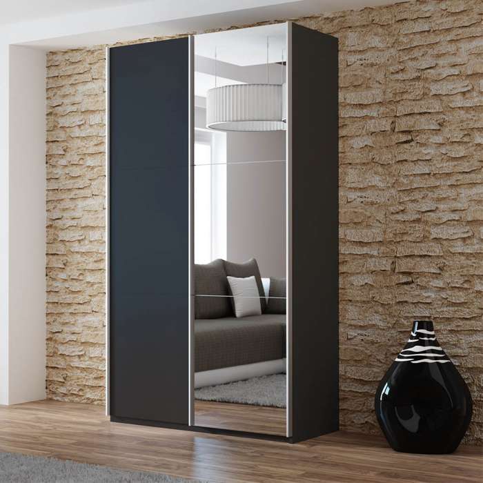 VIGO 120cm Sliding Door Wardrobe Black Mirror Dako Furniture