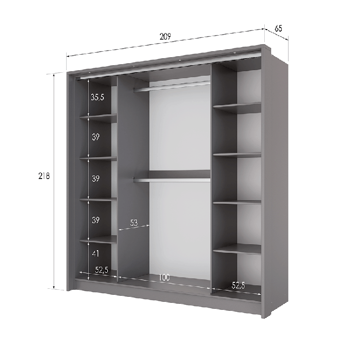 BREMA 210cm Wardrobe Lava+Mirro - 3