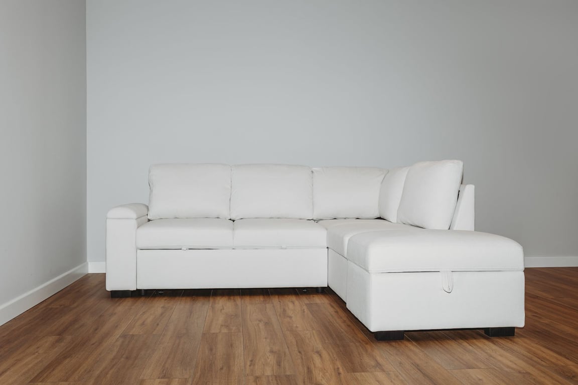 DAKO Right Corner Sofa ABIGAIL – L-Shaped Fabric Settee with Storage & Bed