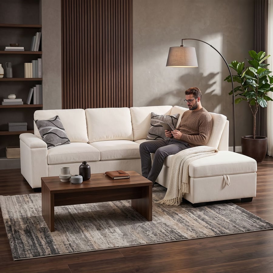 Corner Sofa Bed ABIGAIL - Right - Hand - Cream