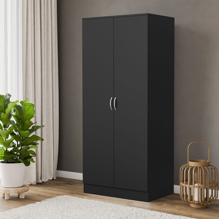 Wardrobe ESSENTIAL 2DR - Black in a bedroom