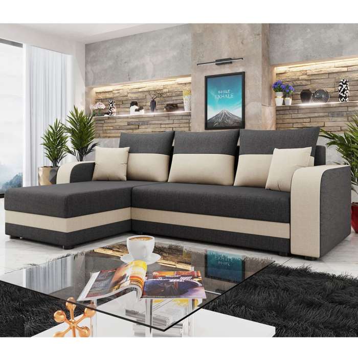 DAKO universal corner sofa bed HAMLET BIS, couch with storage, 2 colours
