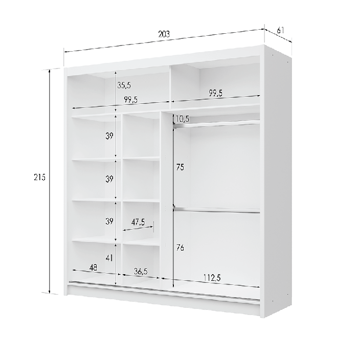 DAKO sliding mirror wardrobe VISTA white 4 sizes perfect bedroom storage - Picture 33 of 39