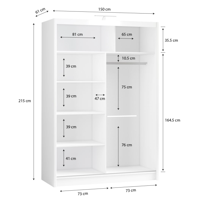 DAKO Sliding Wardrobe Mirror PARIS White Available Now In 4 Sizes Modern Bedroom - Picture 13 of 28