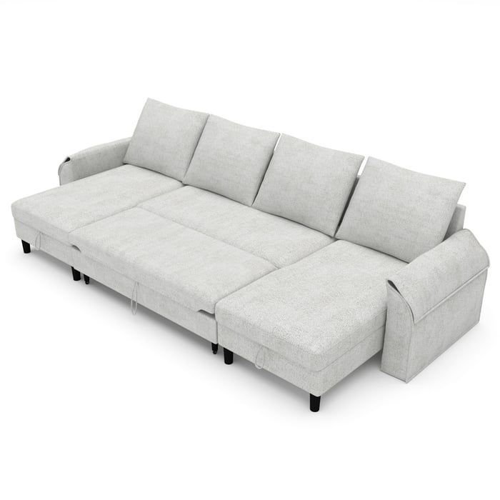 U-Shaped Corner Sofa Bed AALIJA - Light Grey showing sleeping function