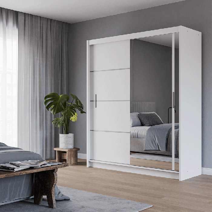 DAKO sliding mirror wardrobe VISTA white 4 sizes perfect bedroom storage - Picture 5 of 39