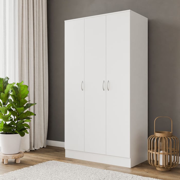 Wardrobe ESSENTIAL 3DR - White in a bedroom