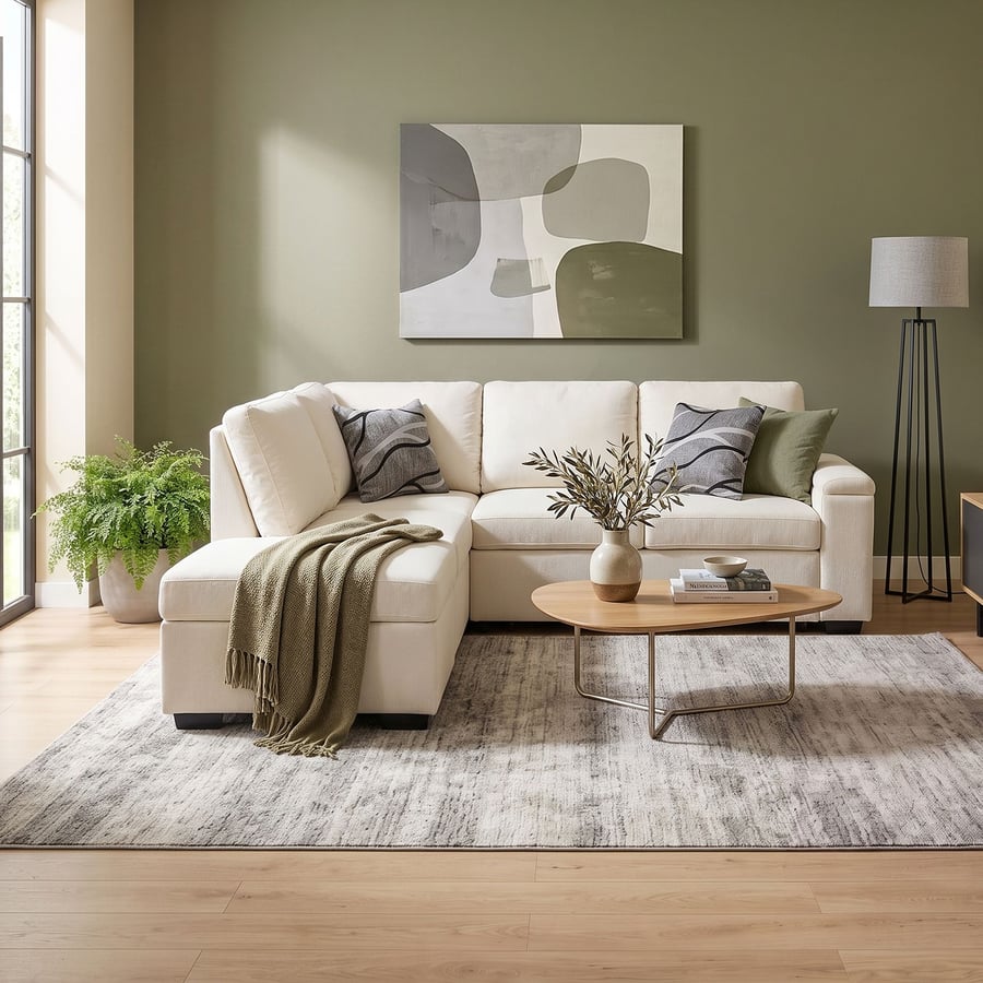 Corner Sofa Bed ABIGAIL - Left - Hand - Cream