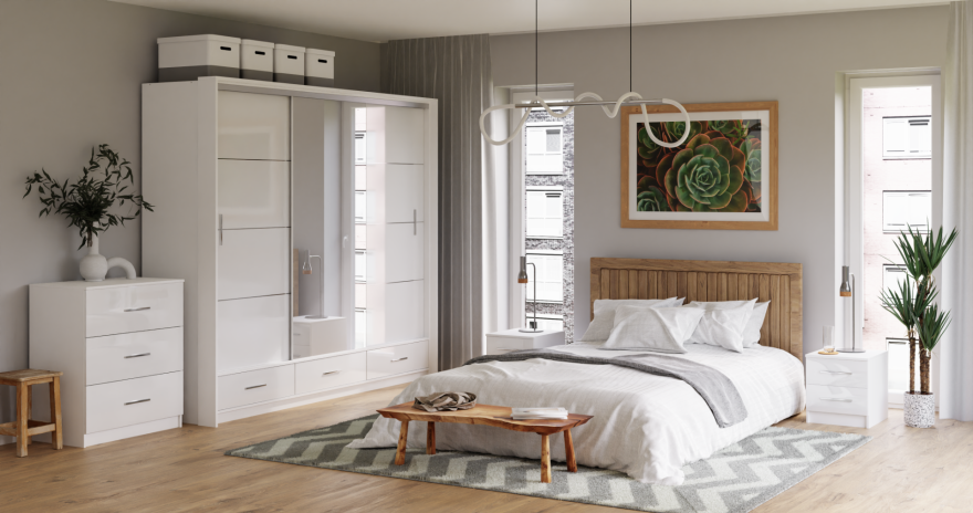 DAKO Sliding Wardrobe With Mirror Drawers MARSYLIA Spacious Storage - Picture 25 of 44