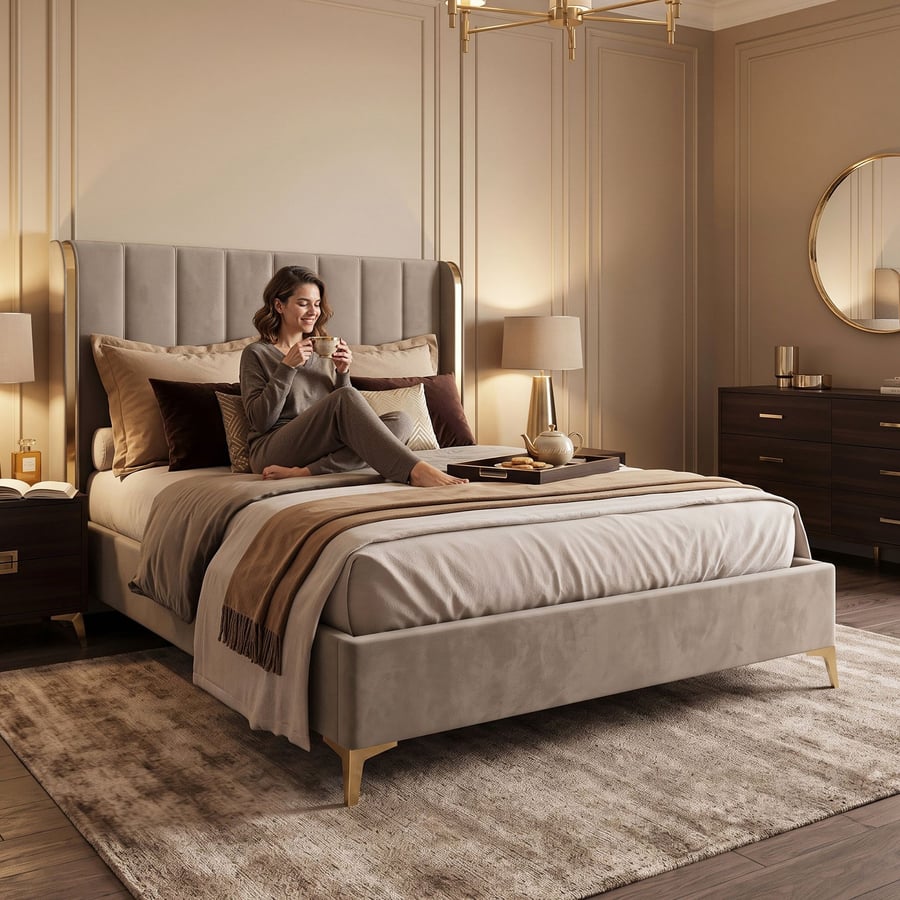 Upholstered Bed WILLIAM King Size - Beige