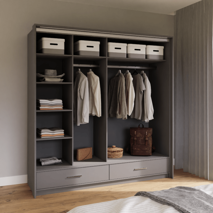 DAKO Sliding Wardrobe With Mirror Drawers MARSYLIA Spacious Storage - Picture 41 of 44