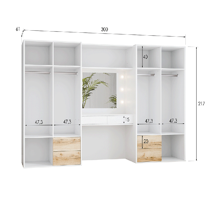 Wardrobe LATINA 300 White / Nat - 5