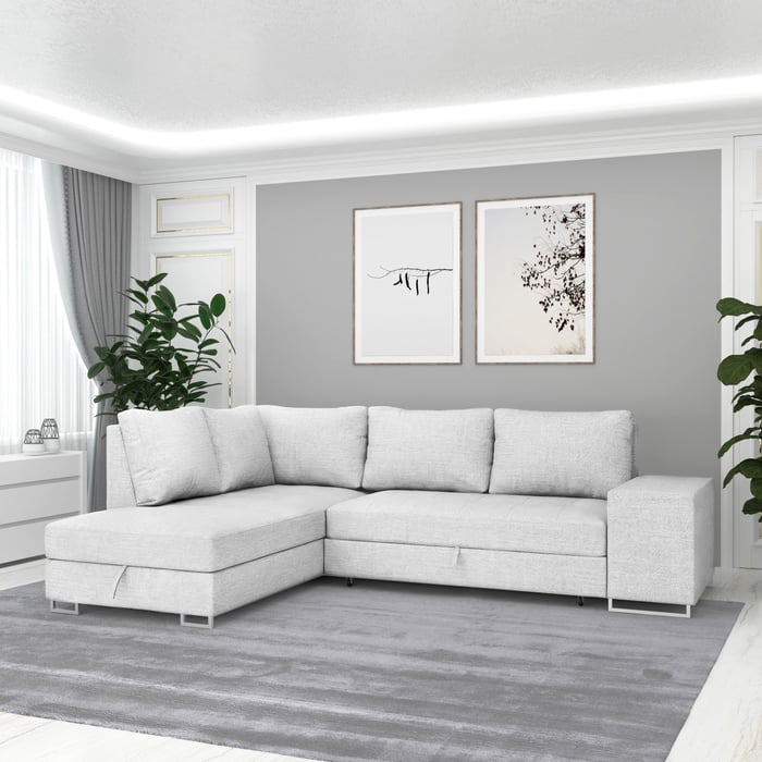 Corner sofa bed Martha left in cream in a modern living room.