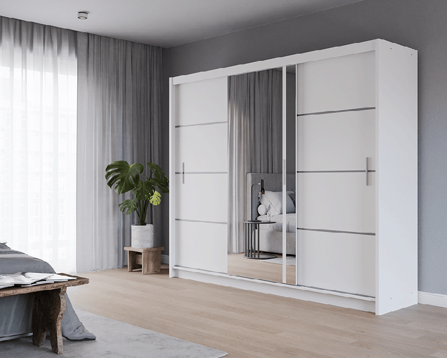 DAKO sliding mirror wardrobe VISTA white 4 sizes perfect bedroom storage - Picture 20 of 39