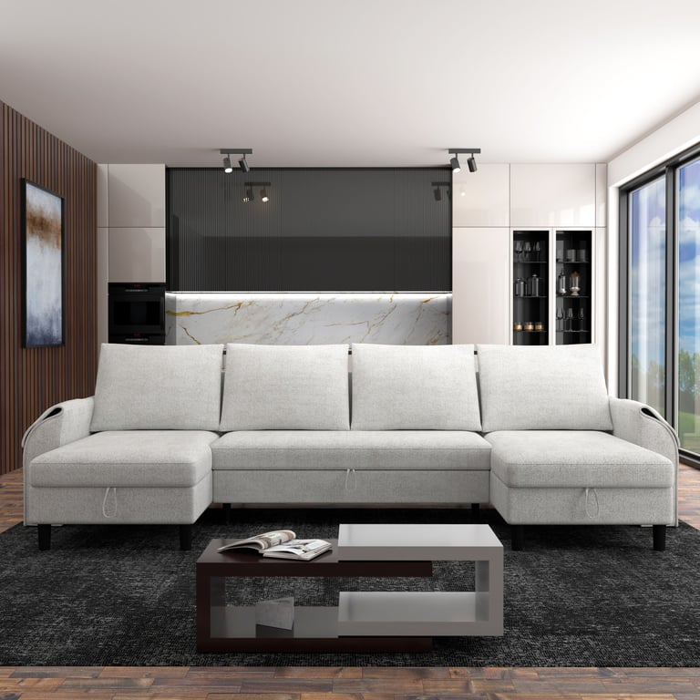 DAKO U-Shaped Corner Sofa Bed AALIJA with 2 Storages and Sleeping Function
