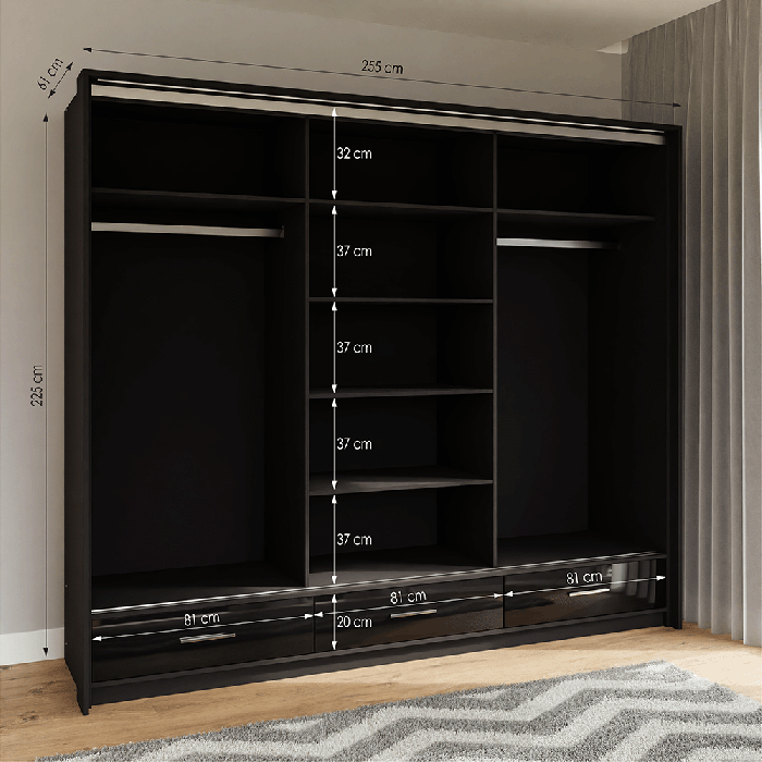 DAKO Sliding Wardrobe With Mirror Drawers MARSYLIA Spacious Storage - Picture 17 of 44
