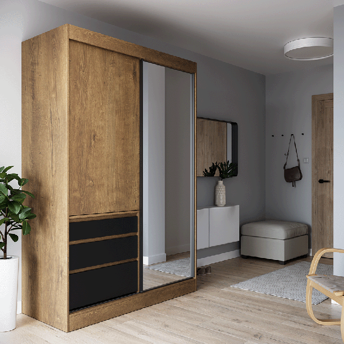 Oak and black wardrobe hotsell