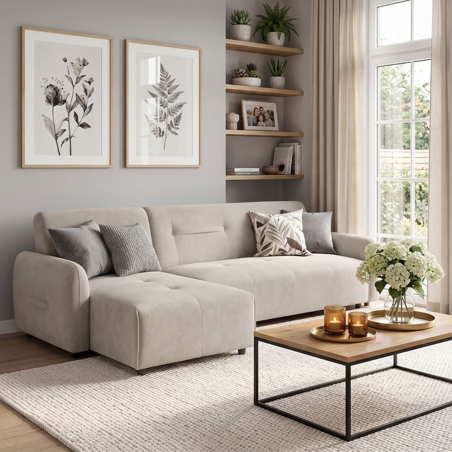 Corner Sofa Bed Brooke Beige ne - 1