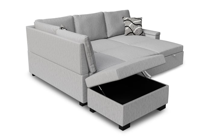 Corner Sofa Bed ABIGAIL - Left - Hand - Grey showing storage container