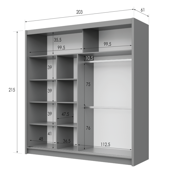 DAKO Sliding Wardrobe Fully Mirrored DAKOTA Clothing Storage - Picture 8 of 40
