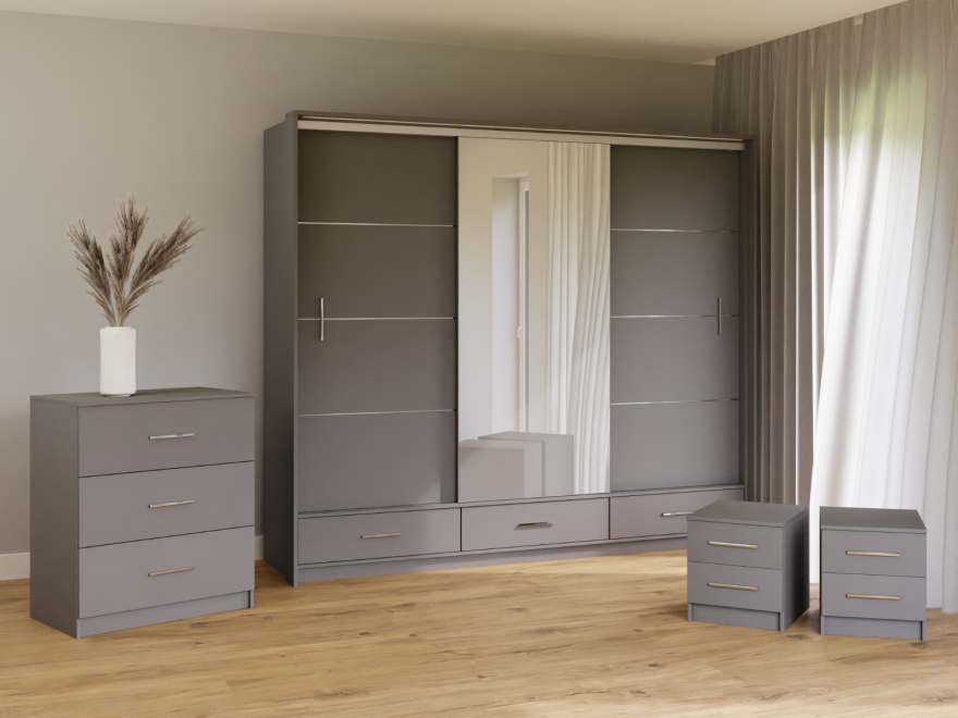 DAKO Sliding Wardrobe With Mirror Drawers MARSYLIA Spacious Storage - Picture 38 of 44