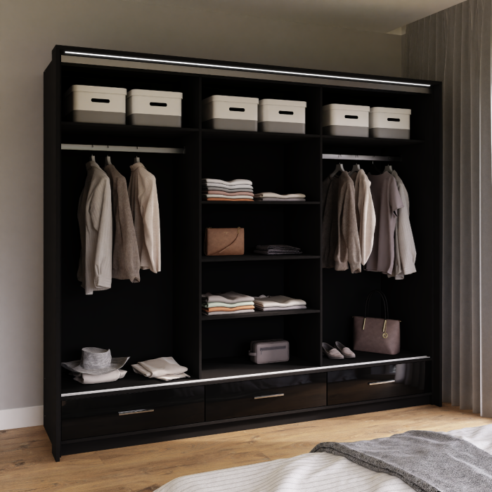 DAKO Sliding Wardrobe With Mirror Drawers MARSYLIA Spacious Storage - Picture 16 of 44