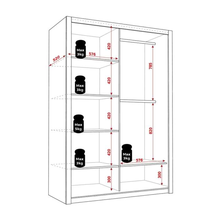 Wardrobe 120 BONITO White with - 2