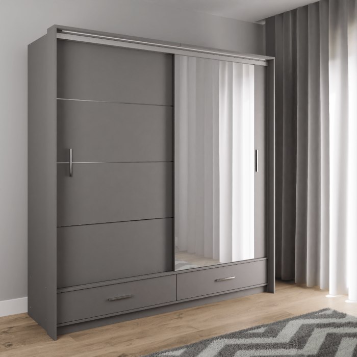 MARSYLIA 208cm Sliding Door wardrobe Graphite Dako Furniture