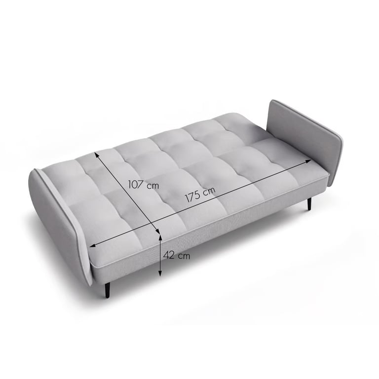 Sofa Bed SAMANTHA showing sleeping function with dimensions