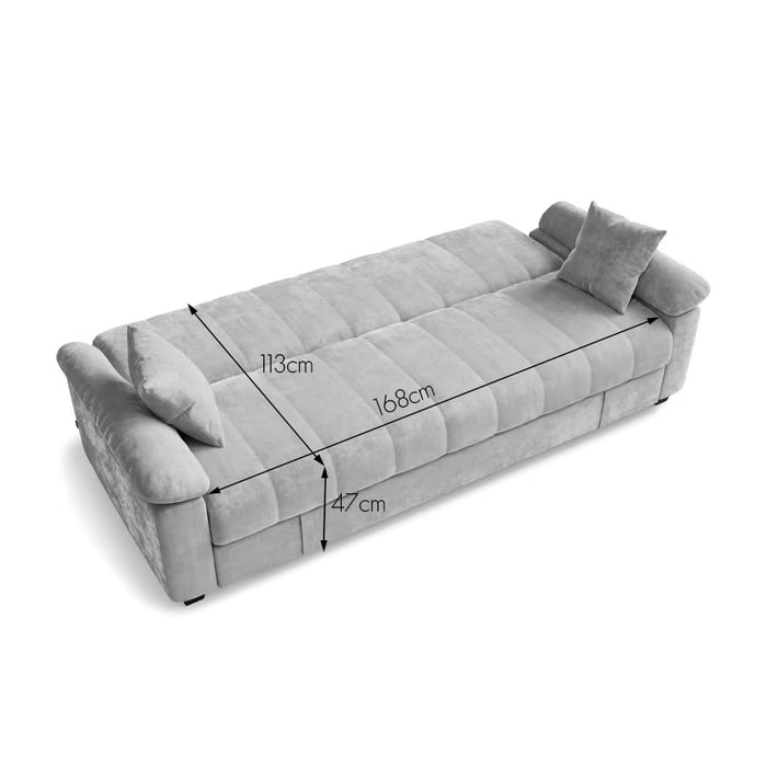 Sofa Bed VERONICA showing sleeping function with dimensions