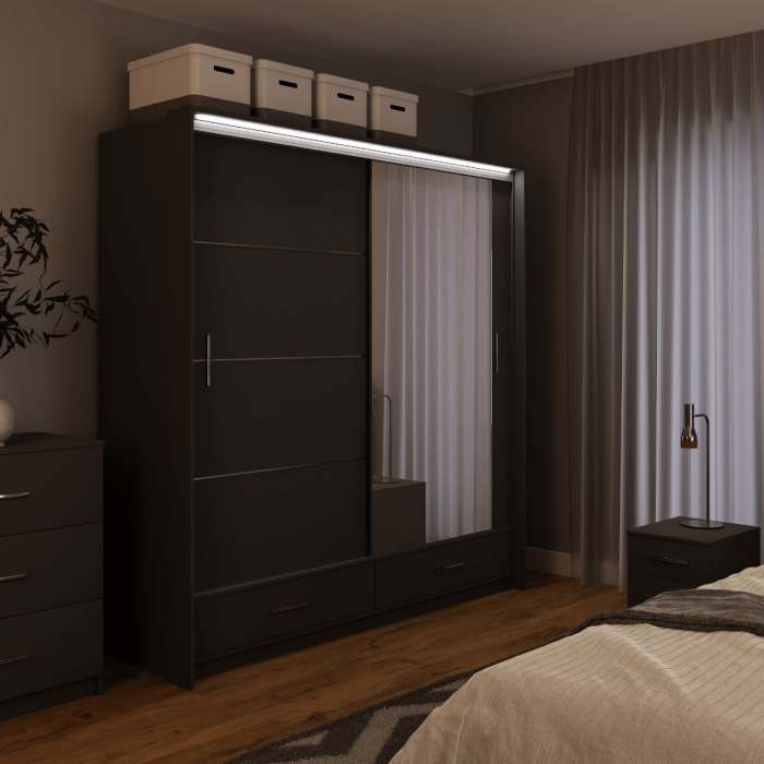 DAKO Sliding Wardrobe With Mirror Drawers MARSYLIA Spacious Storage - Picture 42 of 44