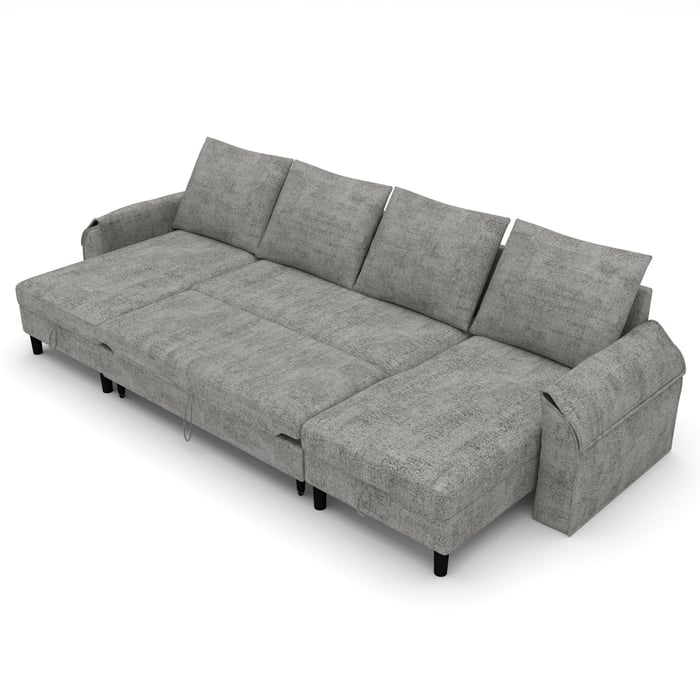 U-Shaped Corner Sofa Bed AALIJA - Grey showing sleeping function