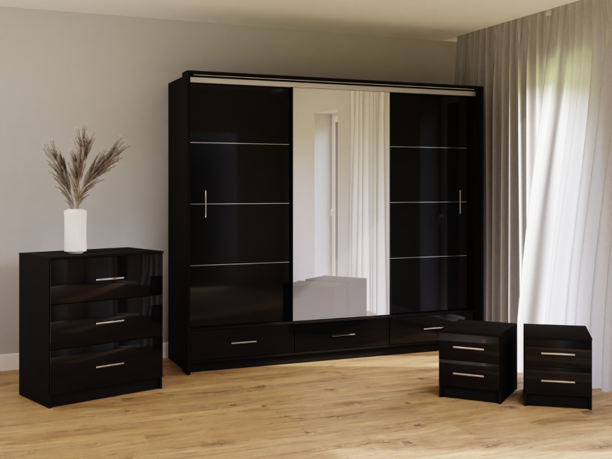 DAKO Sliding Wardrobe With Mirror Drawers MARSYLIA Spacious Storage - Picture 20 of 44