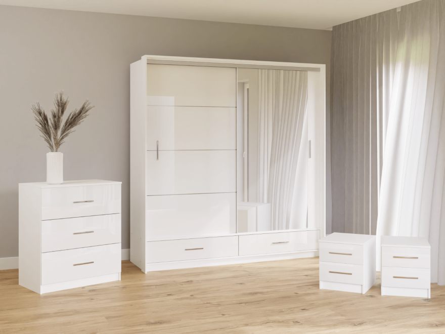 DAKO Sliding Wardrobe With Mirror Drawers MARSYLIA Spacious Storage - Picture 32 of 44
