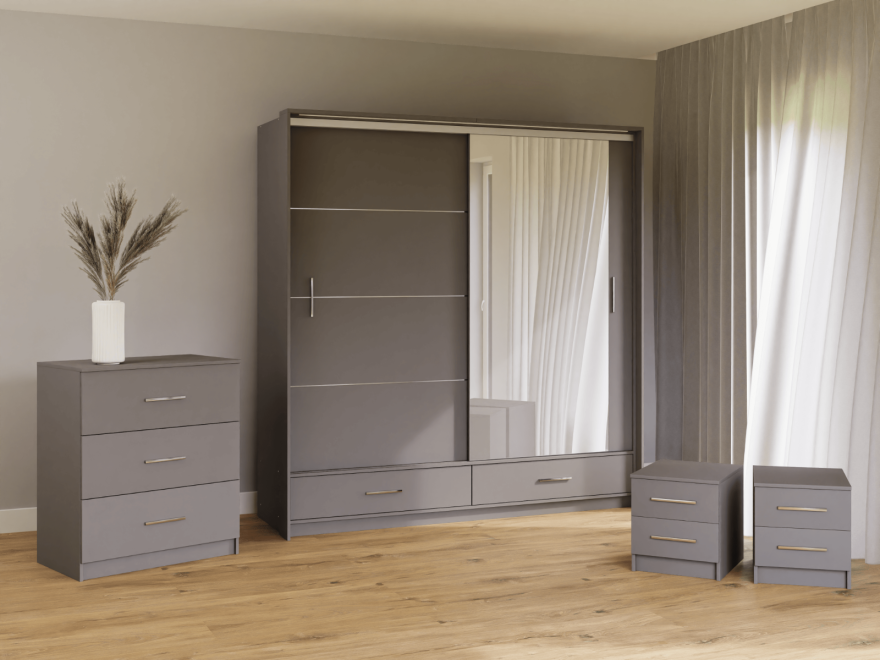 DAKO Sliding Wardrobe With Mirror Drawers MARSYLIA Spacious Storage - Picture 44 of 44
